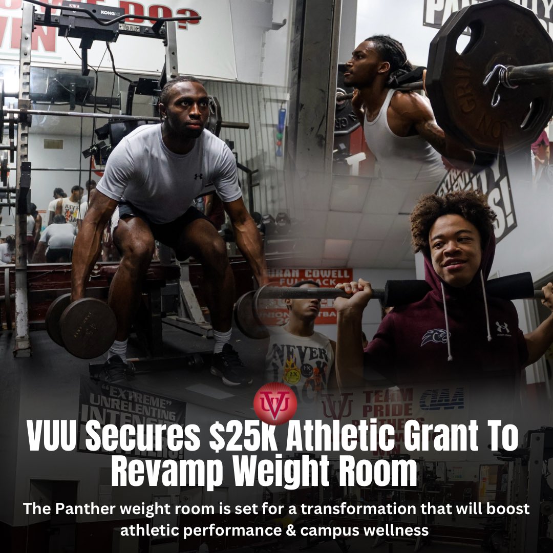 VAUnion1865's tweet photo. VUU was selected for a $25K SettleHelps grant to remodel our weight room &amp; expand wellness resources for our student-athletes. 💪🏾🐾 Fuel more Panther wins this season — click the link in our bio to give. 

#VUU #SettleHelps #PantherPride https://t.co/t9SV9Z6jUI