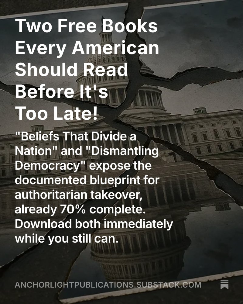 Two Free Books that:
• Explains what is really happening!
• Provides you with a timeline of events!
• Tells you what you need to know to stop it!

Download, Read, and Share with everyone you know, completely free of charge!
anchorlightpublications.substack.com/p/two-free-boo…