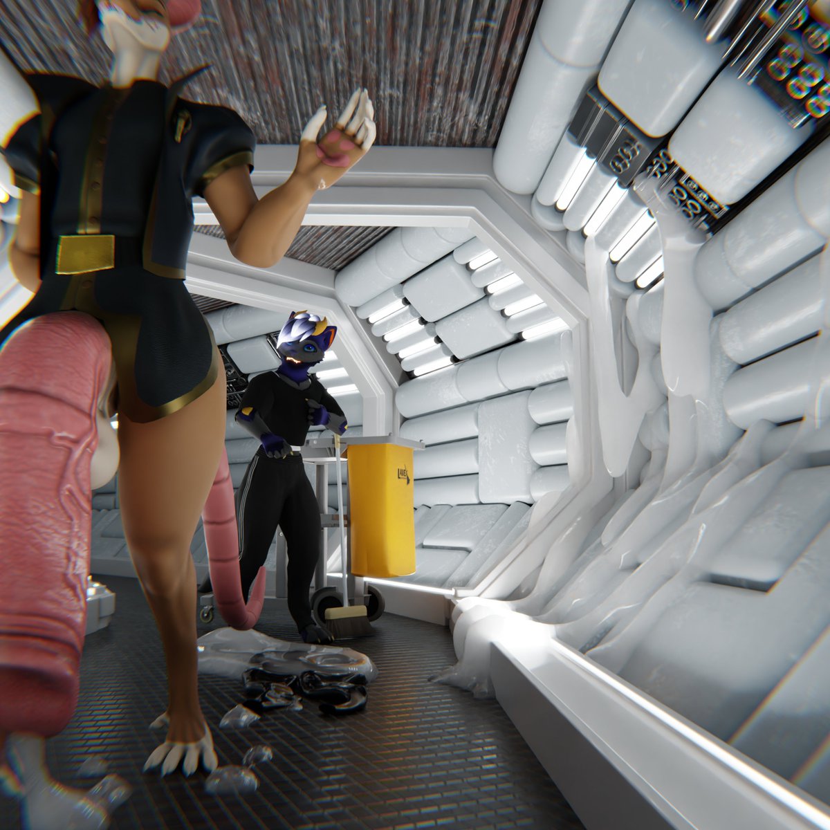 CW - Vore (CV)

Looks like the Captain gave the stowaway a proper "welcome" to a miffed Captain dealing with boarders, personally.

"Oh, thank you for cleaning up this mess. Bring the clothes to my office after, I like keeping trophies."

🎨&amp; beans - <a href="/ADPrinceAster/">Prince Aster</a>