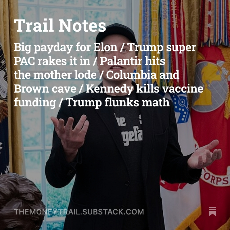 Check out Randy Rieland’s wrap-up of this week’s highlights and lowlights on Money Trail. lnkd.in/epmcxbnz #elonmusk #PeterThiel #RobertFKennedyJr #DonaldTrump