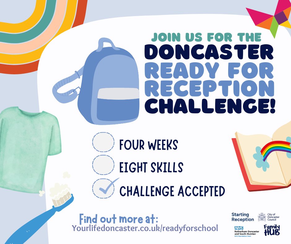 Join us on the Doncaster Ready for Reception Challenge!

Is your little one starting school in September? Our four-week challenge is designed to help them develop some key skills needed for school with fun challenges that can be done at home with their grown-ups!