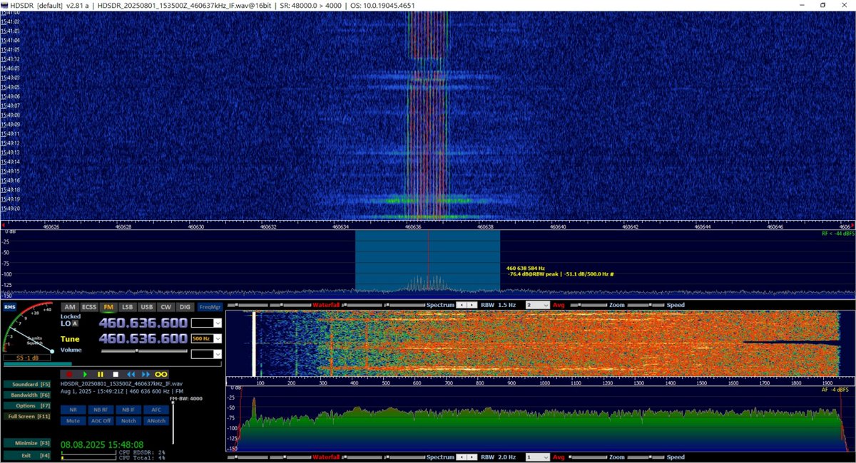 I'm not entirely sure, this recorded recently on August 1, 2025, at a frequency of 460.636 MHz, likely contains operational communications from the SpaceX Crew-11 spacecraft during its launch. The signal exhibits a characteristic Doppler effect. drive.google.com/drive/folders/…