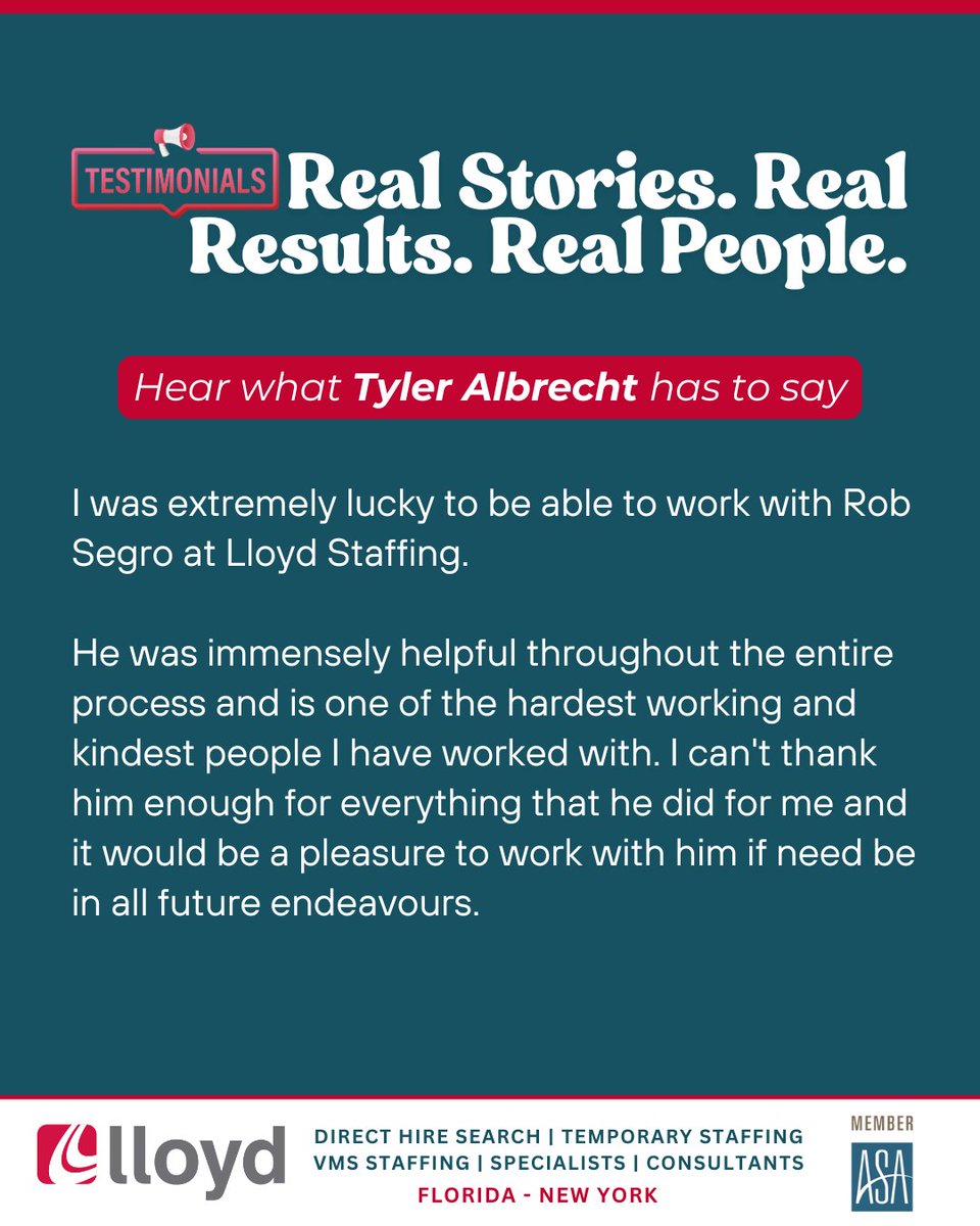 🌟 Real Stories. Real Results. Real People. 🌟

At Lloyd Staffing, we go beyond filling positions—we build lasting relationships that help people and businesses thrive.

lloydstaffing.com/submit-resume/

#LloydStaffing #Recruitment #StaffingSolutions #SuccessStory