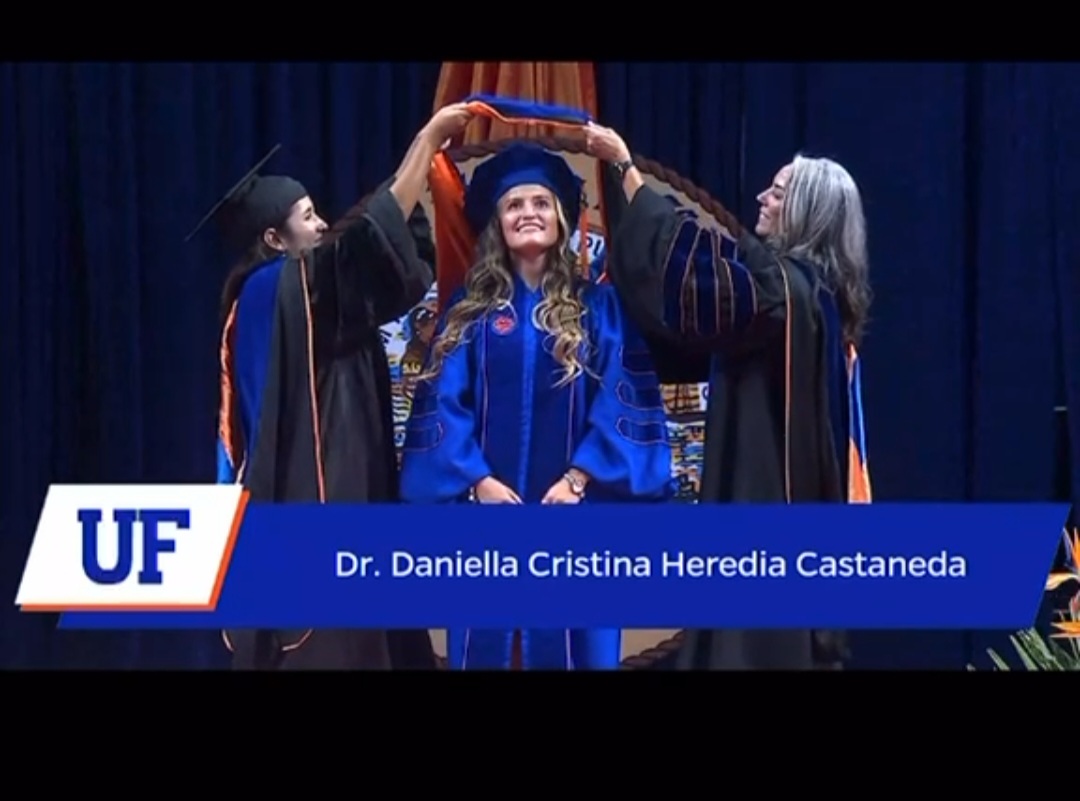 GelaGonella's tweet photo. What a great honor to escort Dr. Mauro Venturini, Dr. Daniella Heredia, and Dr. Maria Camila Lopez Duarte in their PhD commencement! I'm so proud of you all! The sky is the limit.
 #reprorocks #GoGators https://t.co/L1W6hhNHUn