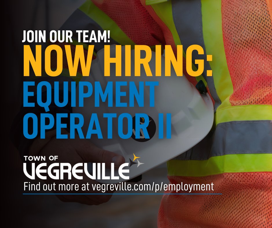 .
📣 𝐉𝐨𝐢𝐧 𝐎𝐮𝐫 𝐓𝐞𝐚𝐦!

The Town of Vegreville is looking for a skilled Equipment Operator II to join our team!

APPLY TODAY: vegreville.com/p/employment

#Vegreville | #RoomToGrow