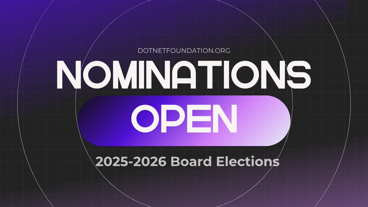 dotnetfdn's tweet image. 📢 The .NET Foundation is opening the door to new leadership for 2026.

Are you—or someone you know—ready to champion the global .NET open-source community?

🗓️ Nominations accepted through August 15. Learn more: dotnetfoundation.org/nominations