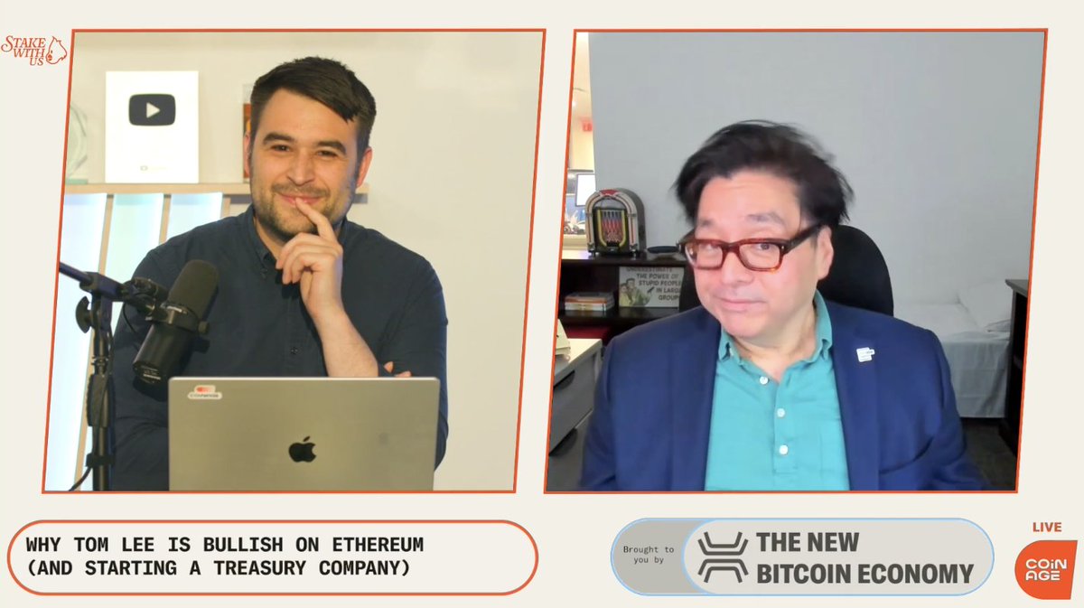 Zack Guzmán (@zguz) on Twitter photo My dad watched my interview with <a href="/fundstrat/">Thomas (Tom) Lee (not drummer) FSInsight.com</a> and immediately bought $BMNR
It was right after <a href="/BitMNR/">Bitmine BMNR</a> launched their $ETH strategy and had popped. After it came back down, I figured he may have sold.
Just checked in:
"Never selling. Tom knows what he's doing." My dad watched my interview with <a href="/fundstrat/">Thomas (Tom) Lee (not drummer) FSInsight.com</a> and immediately bought $BMNR
It was right after <a href="/BitMNR/">Bitmine BMNR</a> launched their $ETH strategy and had popped. After it came back down, I figured he may have sold.
Just checked in:
"Never selling. Tom knows what he's doing."