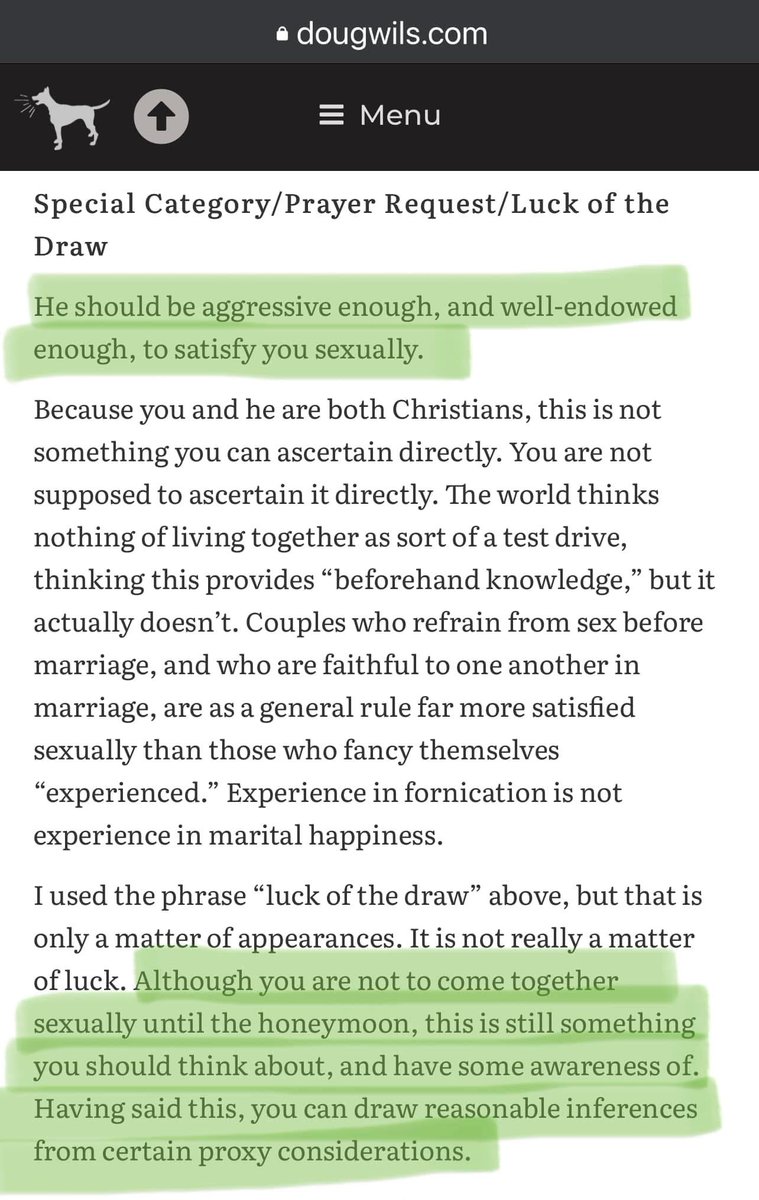 Advice to an unmarried woman about her future spouse: “Remain chaste, but make sure his d*ck is big enough before you marry him.”

😳