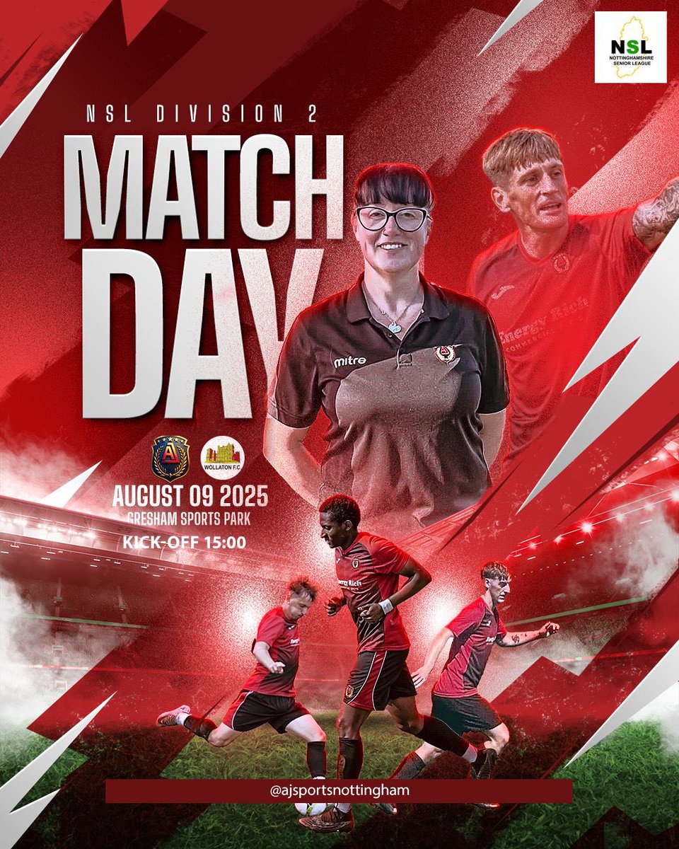 AJ Sport FC (@ajsportfc) on Twitter photo Our 25/26 <a href="/NottsSeniorLge/">Nottinghamshire Senior League</a> campaign starts tomorrow with a local derby when we host <a href="/wollatonfc/">Wollatonfc</a> Reserves.
🗓️ Saturday 9/8/25
🕰️ 3pm
🏟️ Gresham sports park, NG2 7YF
Good to be back!! ⚽️❤️🖤 Our 25/26 <a href="/NottsSeniorLge/">Nottinghamshire Senior League</a> campaign starts tomorrow with a local derby when we host <a href="/wollatonfc/">Wollatonfc</a> Reserves.
🗓️ Saturday 9/8/25
🕰️ 3pm
🏟️ Gresham sports park, NG2 7YF
Good to be back!! ⚽️❤️🖤