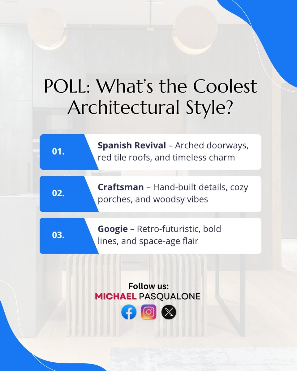 premiumlahomes's tweet image. 🗳 Which architectural style is your favorite?

🏡 Spanish Revival – Timeless charm
🔨 Craftsman – Cozy &amp;amp; detailed
🚀 Googie – Retro-futuristic
Vote &amp;amp; share why! 👇
#LAArchitecture #SpanishRevival #CraftsmanHomes #GoogieStyle #LALiving
