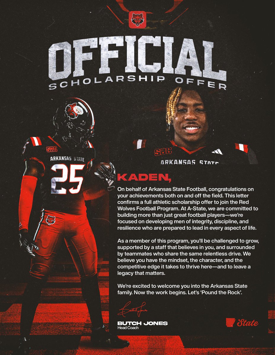 kaden_winkfield's tweet image. #Philippians413
I&apos;m extremely blessed to receive my official offer from @AStateFB @CoachLovings @CoachButchJones @JonesASTFB #WolvesUp #PoundTheRock 
@ocrobbyjones @RecruitAledo @MikeRoach247 @JGray32 @foster_sawyer @TXRecruits @TXTopTalent @Marchen44 @TFloss32 @On3Recruits…