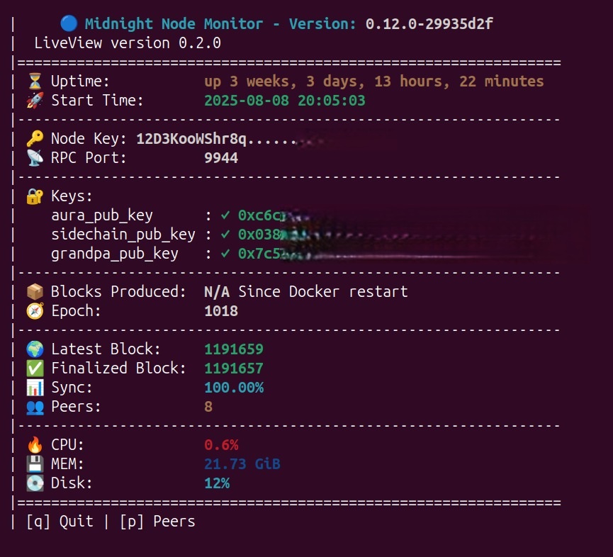 andreassosilo's tweet image. Heck yeah, finally! Running @MidnightNtwrk Validator (Block Producer) in Testnet after several trial &amp;amp; error🥳

Thanks @MidnightNtwrk @midnightfdn @stevanlohja @LoLoCoding and other Validators that support me in the last one week🙏

#MidnightNetwork #Validator @midnightfdn