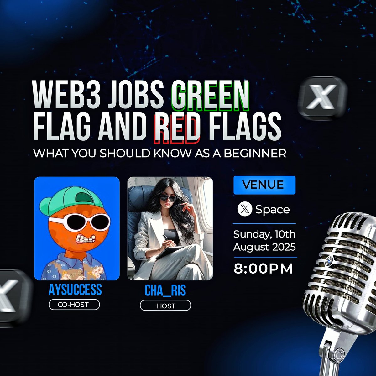 chilex_grl's tweet image. Being new to the Web3 space can be overwhelming.
The excitement, the fuss, and the uncertainty.
Join me this Sunday, 8pm WAT, let's learn from some experienced Web3 jobbers @TSUCCESS019
We will be discussing the green and red flags in web3.
Come,learn and leave smarter🎙️