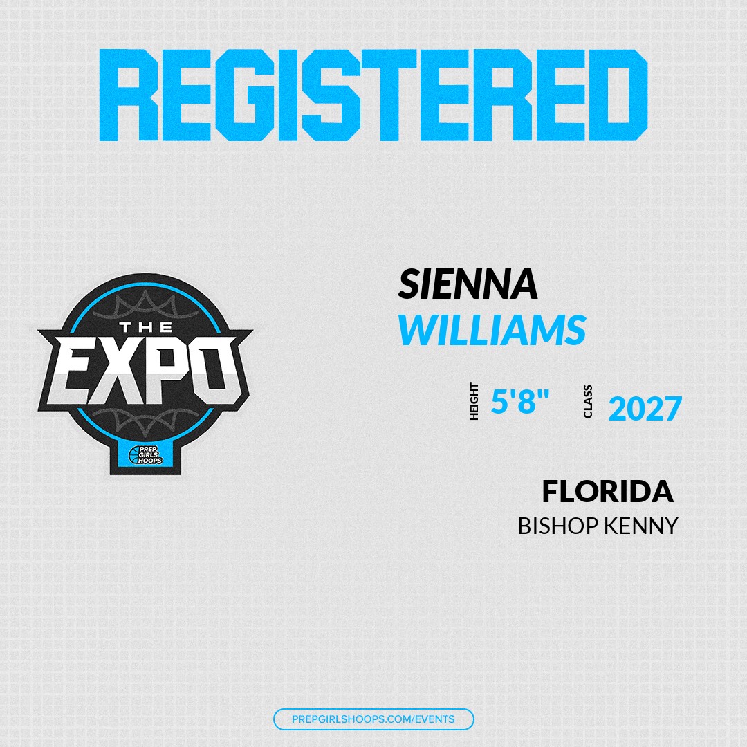 Prep Girls Hoops Florida (@pghflorida) on Twitter photo Welcome Class of 2027 Sienna Williams (<a href="/SiennaW27/">Sienna Williams</a>) of Bishop Kenny HS to the <a href="/PGHFlorida/">Prep Girls Hoops Florida</a> Showcase @ Seminole Sports Academy.
🔥🏀 #PGHExpoFL 🏀🔥
Register NOW! 👇
events.prepgirlshoops.com/e/1646/registe… Welcome Class of 2027 Sienna Williams (<a href="/SiennaW27/">Sienna Williams</a>) of Bishop Kenny HS to the <a href="/PGHFlorida/">Prep Girls Hoops Florida</a> Showcase @ Seminole Sports Academy.
🔥🏀 #PGHExpoFL 🏀🔥
Register NOW! 👇
events.prepgirlshoops.com/e/1646/registe…