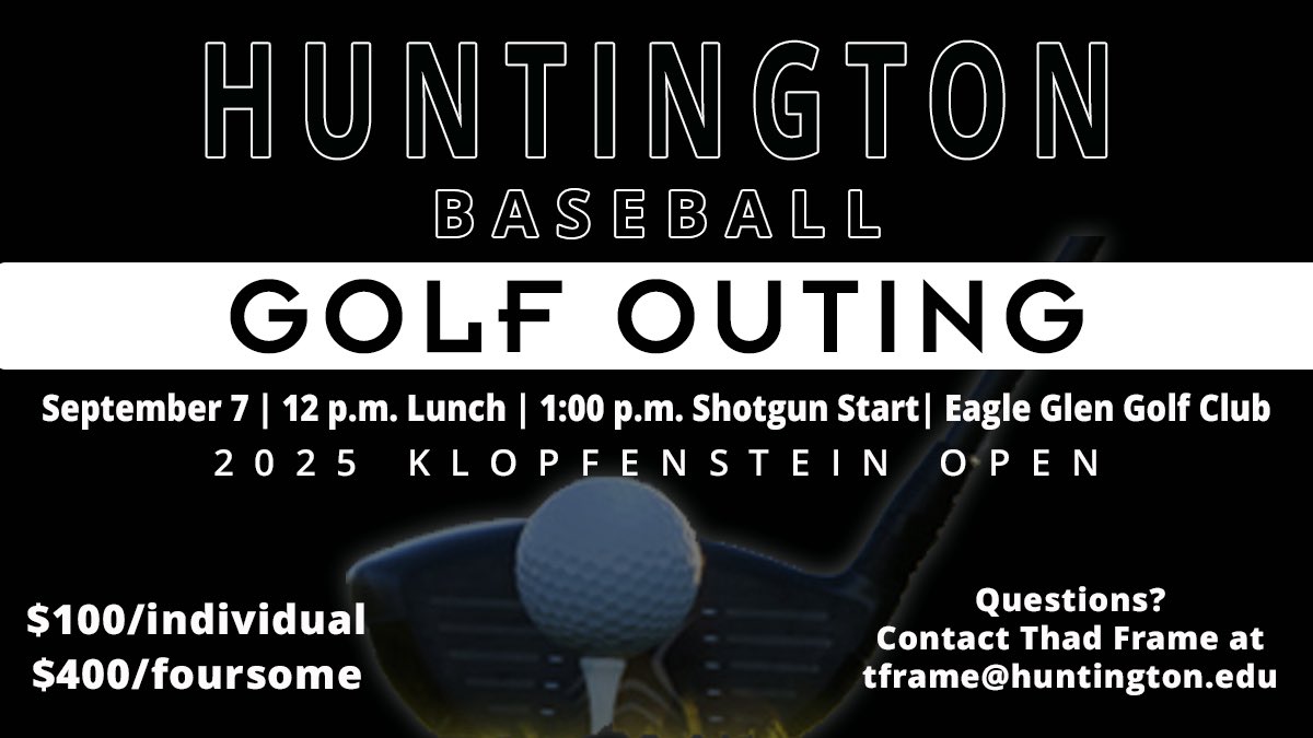 Huntington University Baseball (@baseball_hu) on Twitter photo Clear the schedule on Sunday, September 7th and get yourself and your squad to Eagle Glen GC!
#ACE🌲🪓 Clear the schedule on Sunday, September 7th and get yourself and your squad to Eagle Glen GC!
#ACE🌲🪓