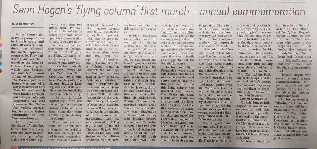Thanks to 'The Avondhu' for printing my  article on our Commemoration which takes place Sunday at 2pm🇮🇪