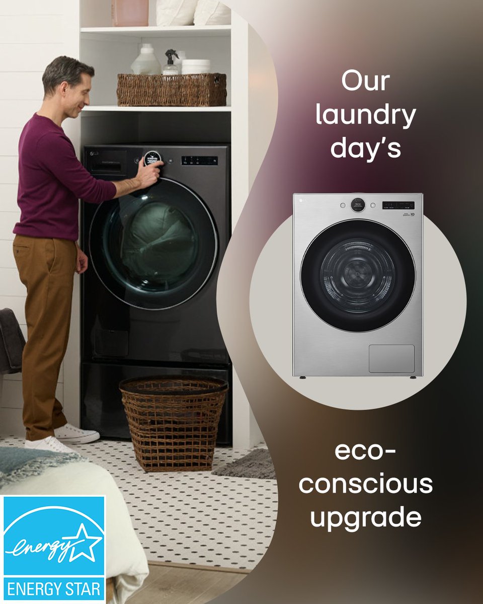 LGCanada's tweet image. Our relationship with laundry has changed for the better. Our ENERGY STAR® certified Heat Pump dryer uses less energy and the smart sensors ensure a great dry. It’s a win for our closet and our budget. That’s why we love to laundry. 

 #LG #LifesGood #SmartLaundry