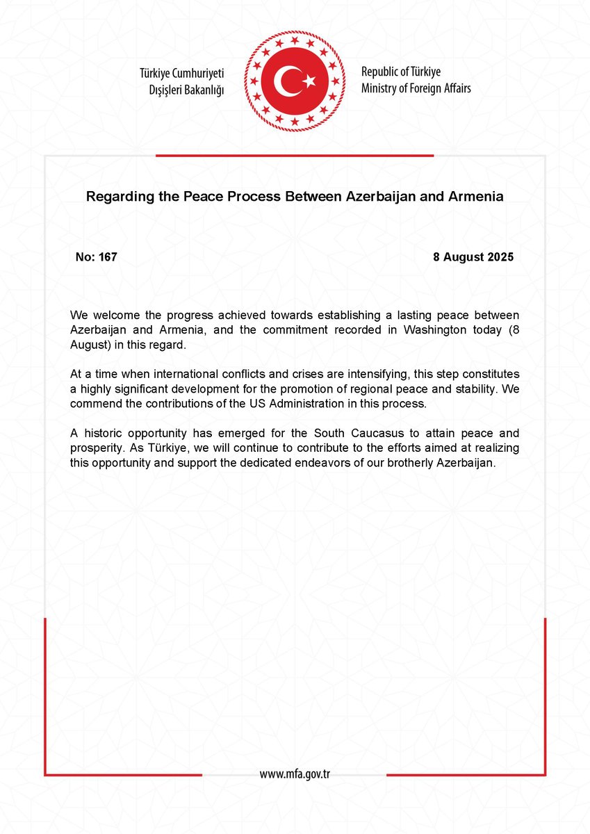 Regarding the Peace Process Between Azerbaijan and Armenia mfa.gov.tr/no_-167_-azerb…