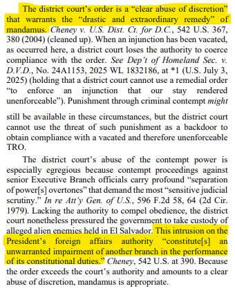 SenJudiciaryGOP's tweet image. In overruling the District Court's contempt order against the DOJ, DC Circuit Judge Rao called it what it was: "an unwarranted impairment" of the executive branch's constitutional duties.
Fact: Emil Bove followed court orders and the District Court exceeded its authority.
