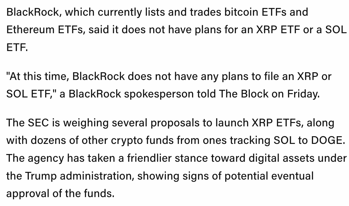 Moonshot_scout's tweet photo. JUST IN: 🚨

BlackRock spokesperson says:

“At this time, BlackRock does NOT have any plans to file an XRP or SOL ETF.” – via The Block

So… not everything’s getting an ETF (yet) 👀

#Bitcoin #Crypto #BullRun #Solana #Ethereum #Trump #BREAKING #WLFI #Altseason #Bullish #XRP https://t.co/TTWP63PFQL