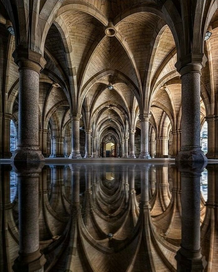 Gothic arches of the University of Glasgow Cloisters, circa 1870, Scotland