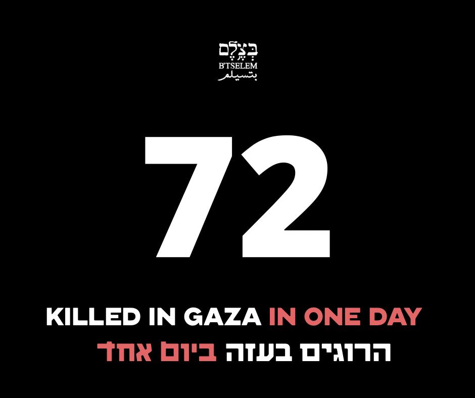 B'Tselem ืืฆืื ุจุชุณููู
(@btselem) on Twitter photo The killing in Gaza continues. Yesterday, August 7 , the Israeli military killed 72 people, 14 of whom were waiting for humanitarian aid.
ืืฉืจืื ืืืฉืืื ืืช ืืืจื ืืขืื. ืืชืืื, 7.8, ืืฆืื ืืืฉืจืืื ืืจื 72 ืื ื ืืื - ืืชืืื 14ืืขืช ืฉืืืื ืืกืืืข ืืืื ืืืจื The killing in Gaza continues. Yesterday, August 7 , the Israeli military killed 72 people, 14 of whom were waiting for humanitarian aid.
ืืฉืจืื ืืืฉืืื ืืช ืืืจื ืืขืื. ืืชืืื, 7.8, ืืฆืื ืืืฉืจืืื ืืจื 72 ืื ื ืืื - ืืชืืื 14ืืขืช ืฉืืืื ืืกืืืข ืืืื ืืืจื