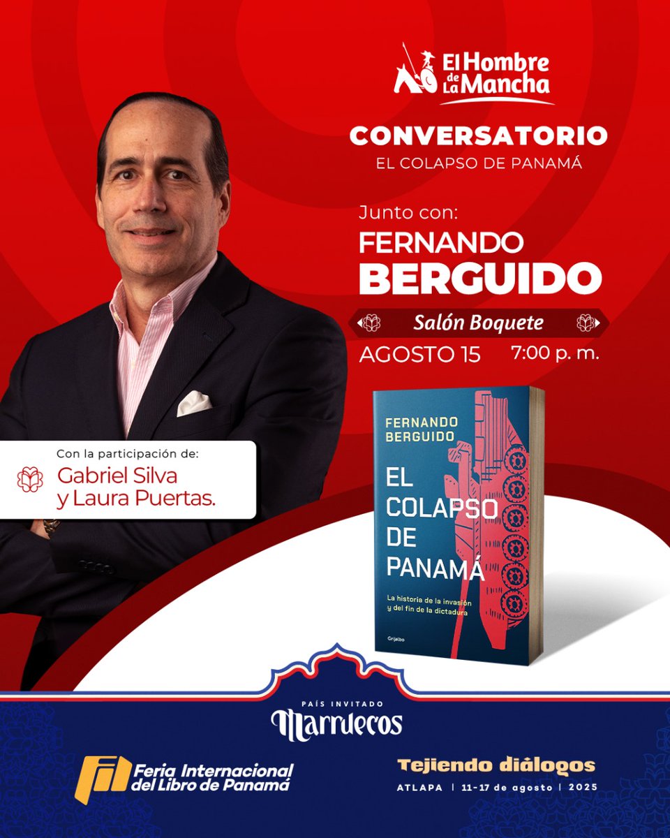 Feria del Libro de Panamá.
Conversatorio sobre 'El colapso de Panamá ', junto con la periodista Laura Puertas y el ex diputado Gabriel Silva.

Viernes 15 de agosto, 7:00 pm, Salón Boquete.