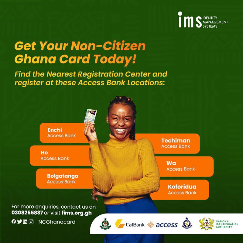 NCGhanacard's tweet photo. We are ready to serve you!
Walk in to any of our Access Bank locations to get your Non-Citizen Ghana Card without the stress.
For more information, visit https://t.co/WquR2ssnUq or call 0308255837.
#NCGhanaCard #FIMS https://t.co/NRrlCsArlJ