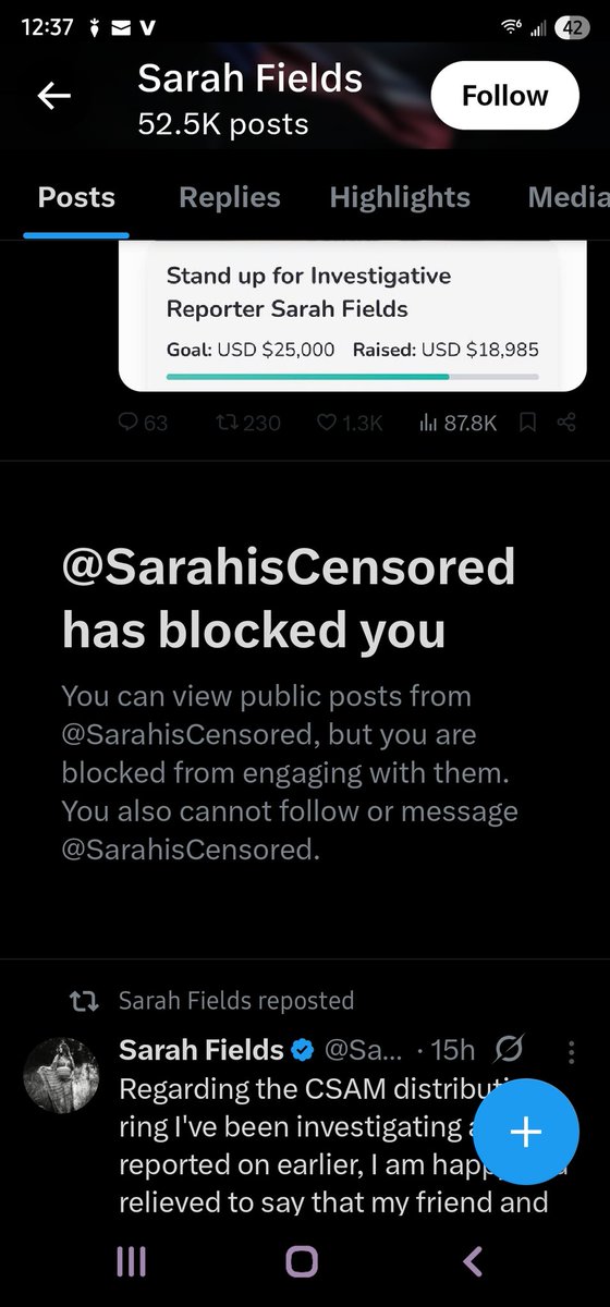 Looks im censored now from exposing the truth of Sarah Fields trying to rob her audience of their money. She could easily afford this lawsuit on her own with the ridiculous amount of money she makes from social media. But instead she asks her audience for the money. Scam artist!