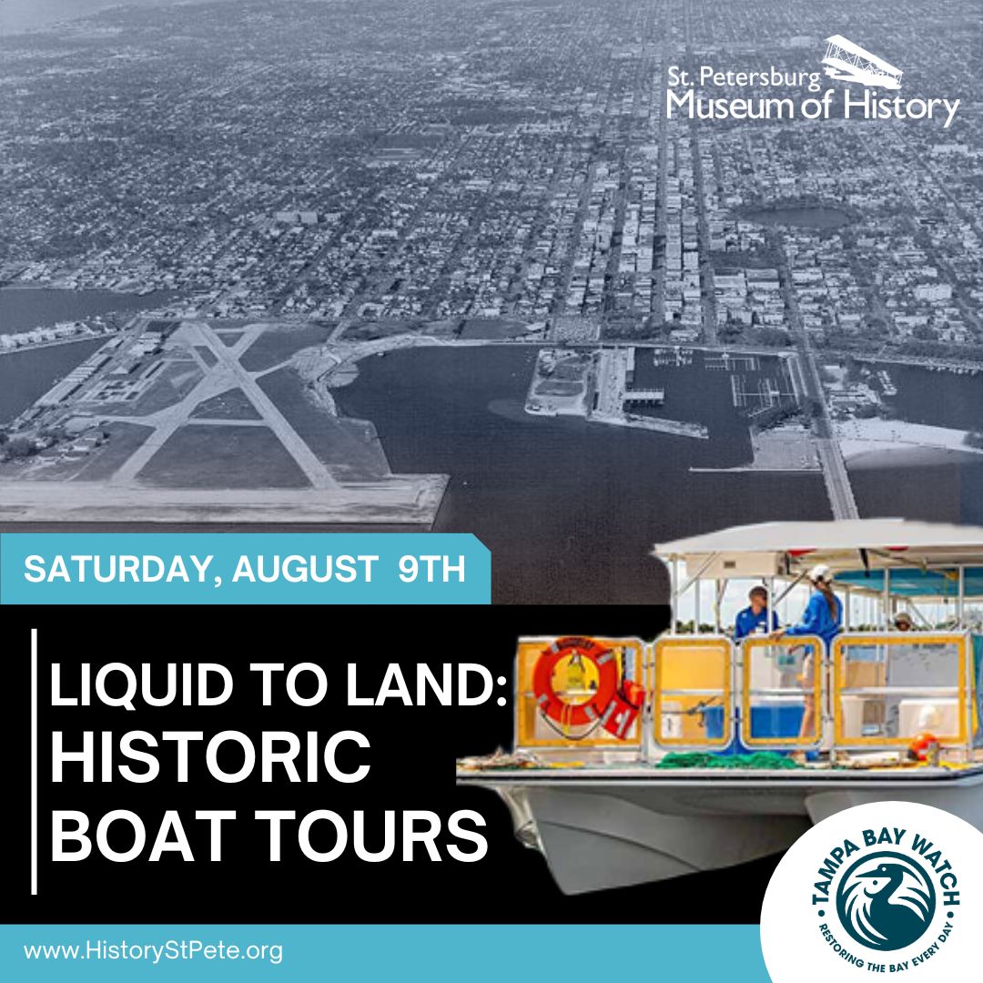 Join us tomorrow, Saturday, August 9th, for our  Historic  Boat Tour that will highlight the city’s waterfront history and land alterations that have shaped St. Petersburg’s downtown shoreline and culture over time. 

spmoh.com/event/historic…