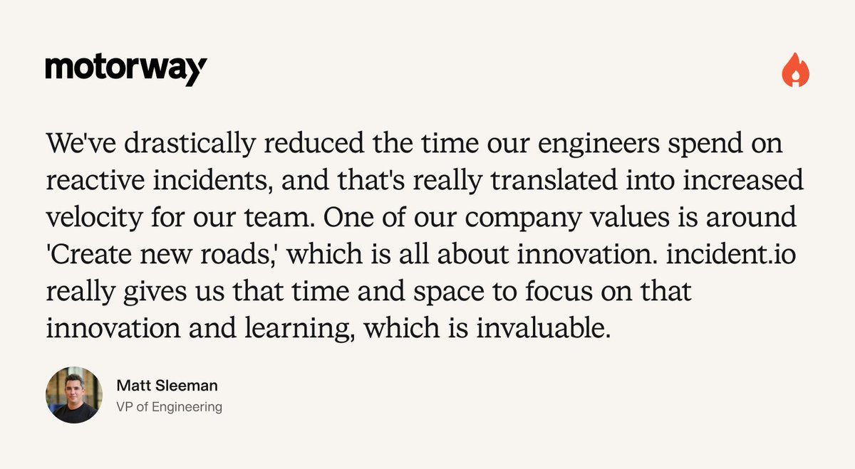 Started in neutral. Now they’re in top gear.

<a href="/motorway/">Motorway</a> replaced duct-taped incident response with one smooth system.

✅ 60% more proactive detection
✅ Instant incident channels
✅ More time to build, less time reacting

Full case study here: go.incident.io/xJWtXgp