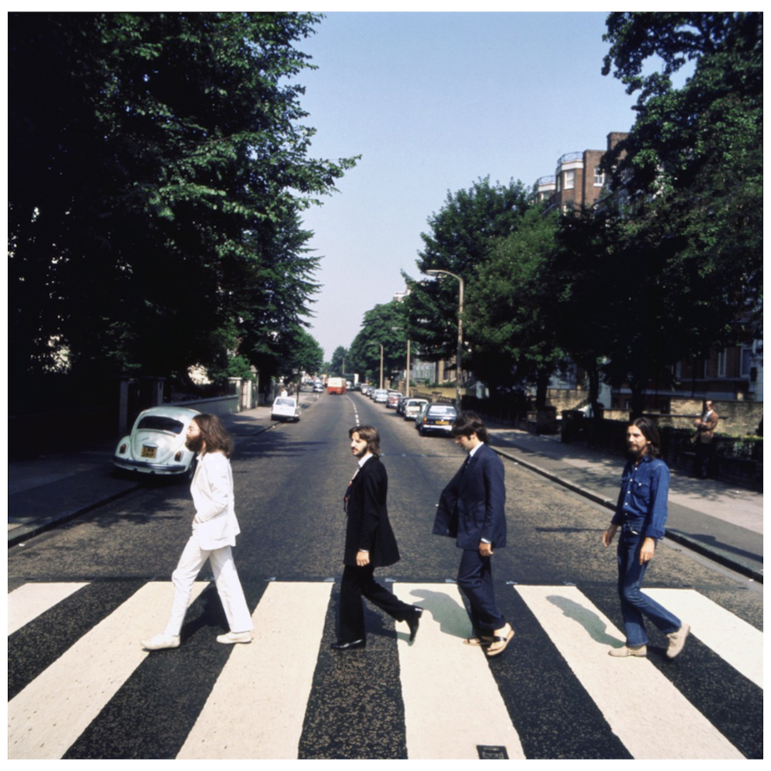 Outtake from photographer Iain Macmillan’s “Abbey Road” cover session, #OTD in 1969, shows the #Beatles out of step, in opposite direction &amp; Paul in sandals rather than barefoot. The image has significantly less power than the iconic version.