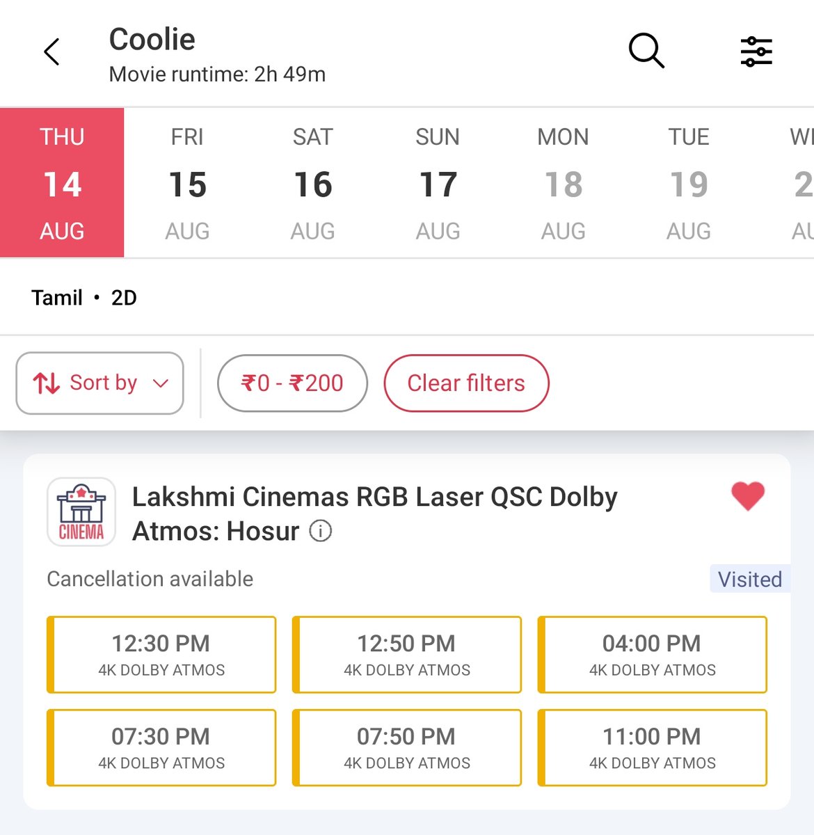 Tamil_BoxOffice (@shivashank62994) on Twitter photo #Coolie Bookings Opens NOW!
in 📌 HOSUR!
<a href="/lakshmicinema/">Lakshmi Cinemas Hosur</a> #Hosur
<a href="/bookmyshow/">BookMyShow</a> & Box-office
<a href="/CinemasHosur/">Hosur Movies Updates</a> #Hosur #Rajinimania #Lakshmicinemas #Cooliebooking #FDFS #CoolieFromAug14 #Coolie Bookings Opens NOW!
in 📌 HOSUR!
<a href="/lakshmicinema/">Lakshmi Cinemas Hosur</a> #Hosur
<a href="/bookmyshow/">BookMyShow</a> & Box-office
<a href="/CinemasHosur/">Hosur Movies Updates</a> #Hosur #Rajinimania #Lakshmicinemas #Cooliebooking #FDFS #CoolieFromAug14