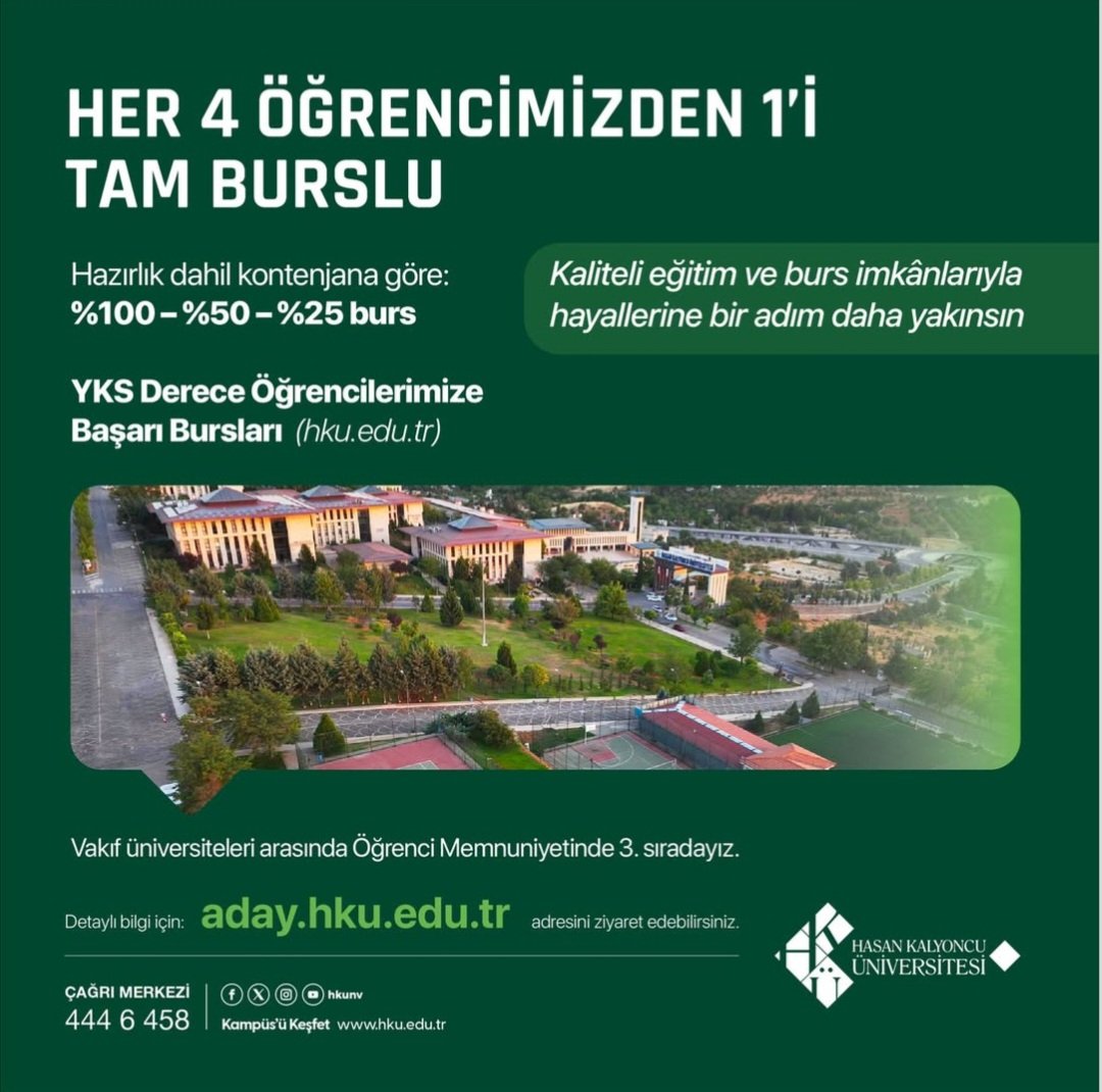 🎓 HER 4 ÖĞRENCİMİZDEN 1'İ TAM BURSLU 🎓

<a href="/hkunv/">Hasan Kalyoncu Üniv</a> <a href="/hku_saglikbil/">HKU Sağlık Bilimleri</a> <a href="/BayramlarKezban/">Kezban Yiğiter</a>