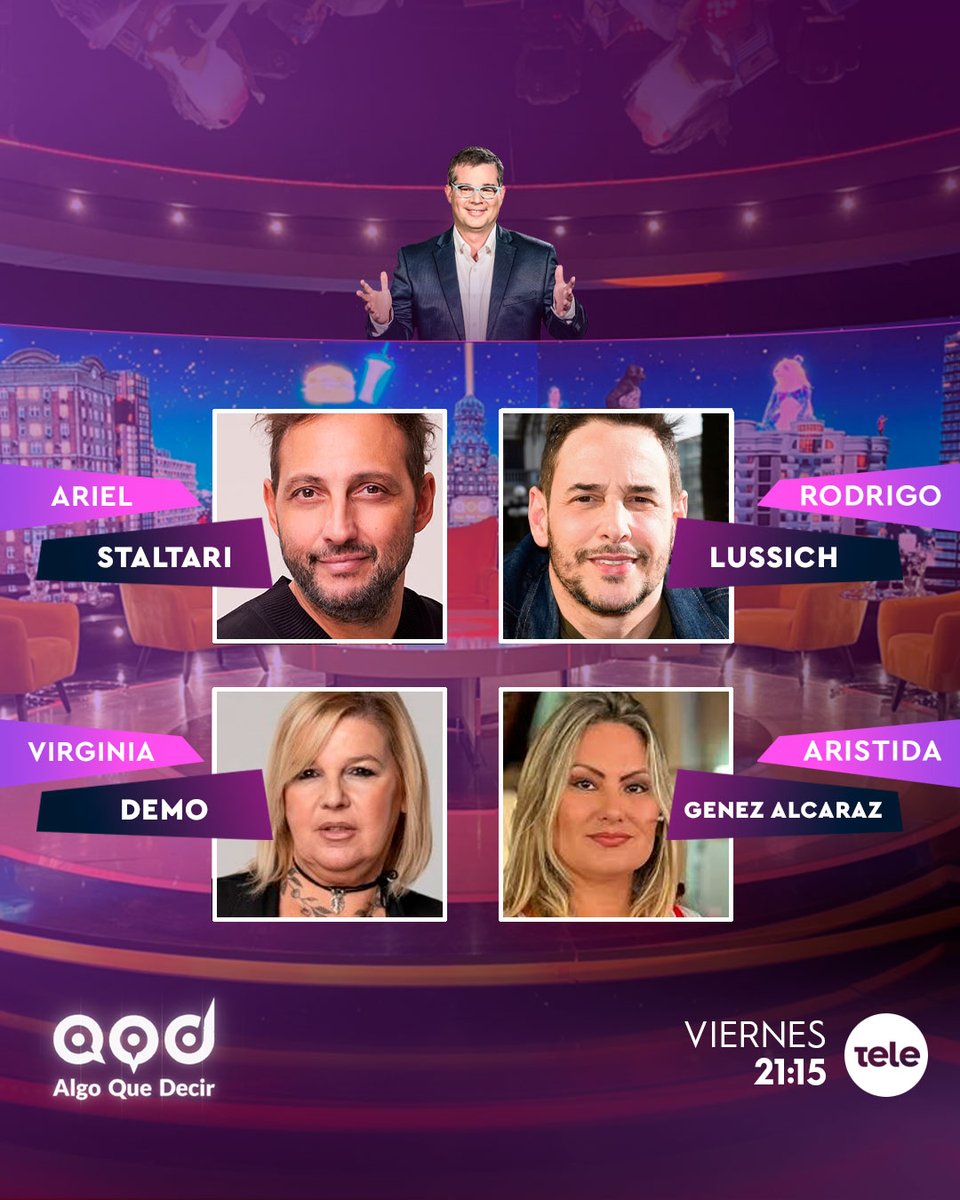 Algo que decir (@algoqdecir12) on Twitter photo ✨Se viene un gran programa de #AlgoQueDecir
➡️ <a href="/arielstaltari/">Ariel Staltari</a>
➡️ <a href="/rodrilussich/">Rodrigo Lussich</a>
➡️ Virginia Demo
➡️ Aristida Genez Alcaraz
✅ 21:15 horas por la pantalla de <a href="/teledoce/">𝗧𝗲𝗹𝗲𝗱𝗼𝗰𝗲 📺</a> 📺 ✨Se viene un gran programa de #AlgoQueDecir
➡️ <a href="/arielstaltari/">Ariel Staltari</a>
➡️ <a href="/rodrilussich/">Rodrigo Lussich</a>
➡️ Virginia Demo
➡️ Aristida Genez Alcaraz
✅ 21:15 horas por la pantalla de <a href="/teledoce/">𝗧𝗲𝗹𝗲𝗱𝗼𝗰𝗲 📺</a> 📺
