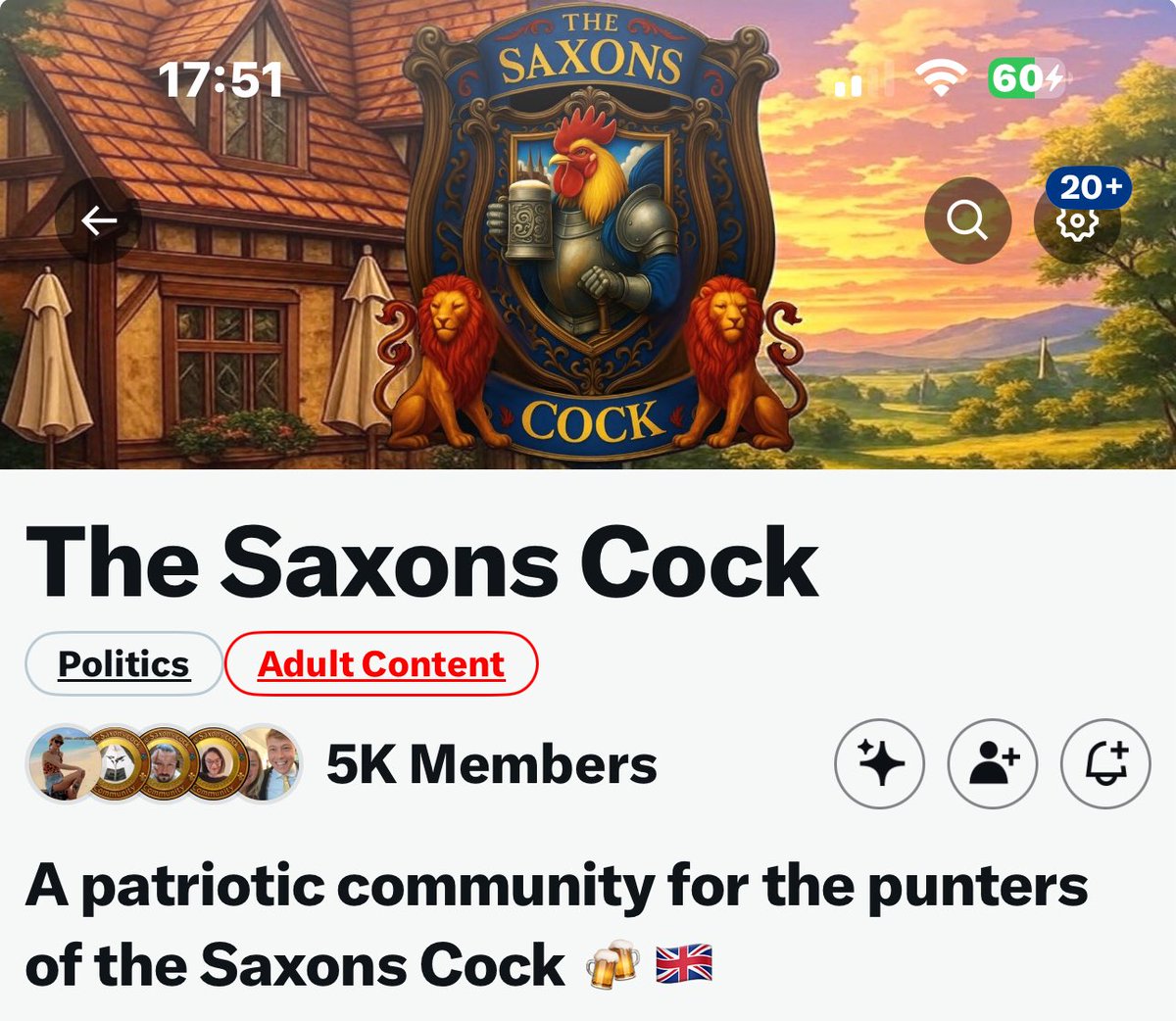 Cockers! 

We are thrilled to announce that The Saxons Cock has reached an impressive milestone of 5,000 members, each proudly championing the spirit of Great Britain! 🇬🇧 

It is with great pride and gratitude that we celebrate this achievement. 

When this community was founded