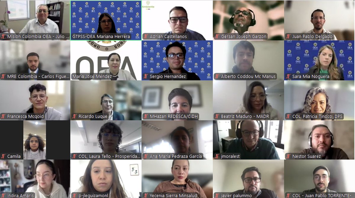 Destacamos la amplia participación institucional de +40 funcionarios/as de <a href="/MinAmbienteCo/">MinAmbiente Colombia</a>, <a href="/MinAgricultura/">Min. de Agricultura</a>, <a href="/mincultura/">MinCultura Colombia</a>, <a href="/Mineducacion/">MinEducación</a>, <a href="/MinInterior/">MinInterior Colombia</a>, <a href="/MinjusticiaCo/">MinJusticia Colombia</a>, <a href="/MinSaludCol/">MinSalud Colombia 🇨🇴</a>, <a href="/CancilleriaCol/">Cancillería Colombia</a>, <a href="/ProsperidadCol/">Prosperidad Social</a>, <a href="/DANE_Colombia/">DANE Colombia</a> y @ColombiaOEA