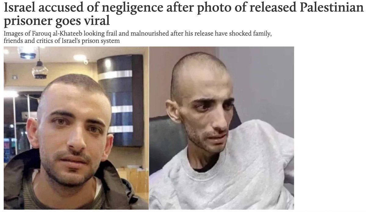 Apropos of nothing, I just learned that Farouk al-Khatib, whose before/after Israeli prison photos went viral in Dec. 2023, died of cancer months after his release. He was denied medical care in prison, in addition to being starved and routinely beaten. Never even faced a charge.