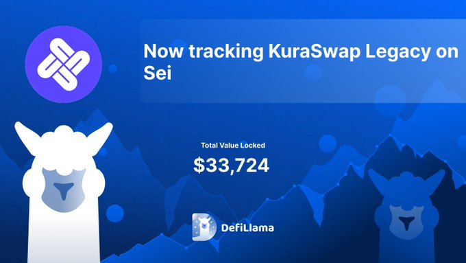 DeFiLlama가 Sei 네트워크에서 TVL 33,724달러로 KuraSwap Legacy를 추적하는 모습