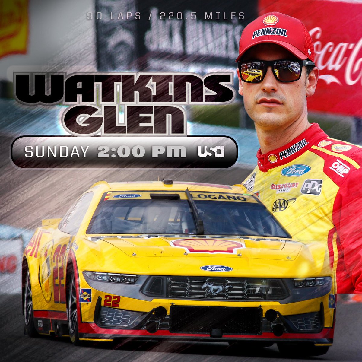 Joey Logano (@joeylogano) on Twitter photo Final Road Course Race of the ‘25 #NASCAR Regular Season | <a href="/WGI/">Watkins Glen International</a>
📺 SUN - 2:00PM ET on USA
<a href="/Team_Penske/">Team Penske</a> <a href="/ShellStationsUS/">Shell Stations</a> <a href="/Pennzoil/">Pennzoil</a> <a href="/FordPerformance/">Ford Performance</a> <a href="/CocaColaRacing/">Coca-Cola Racing</a> #CokePartner <a href="/MaxxSunglasses/">Maxx Eyewear</a> Final Road Course Race of the ‘25 #NASCAR Regular Season | <a href="/WGI/">Watkins Glen International</a>
📺 SUN - 2:00PM ET on USA
<a href="/Team_Penske/">Team Penske</a> <a href="/ShellStationsUS/">Shell Stations</a> <a href="/Pennzoil/">Pennzoil</a> <a href="/FordPerformance/">Ford Performance</a> <a href="/CocaColaRacing/">Coca-Cola Racing</a> #CokePartner <a href="/MaxxSunglasses/">Maxx Eyewear</a>