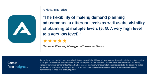 This Demand Planning Manager gave Arkieva's Enterprise Solution a 5-Star rating in the Gartner Peer Insights for Supply Chain Planning Solution's Market. You can read the full review at: gtnr.it/46Jgc1G