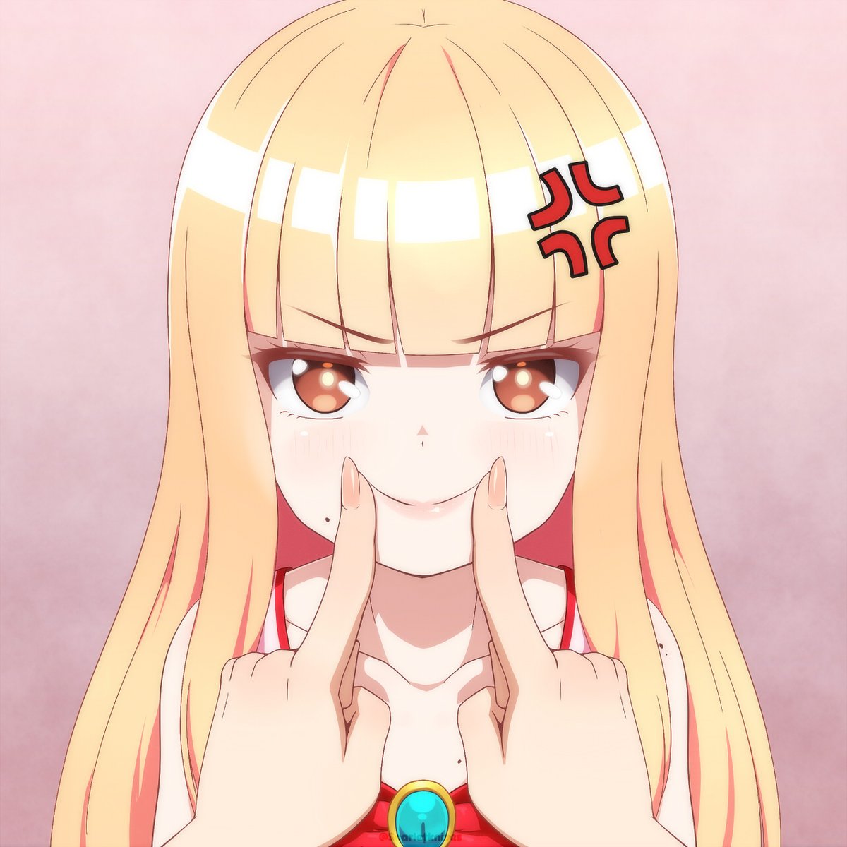 Margaret never smiles, but Carmilla comes with a solution: A fingersmile!

Somehow she looks even angrier now...