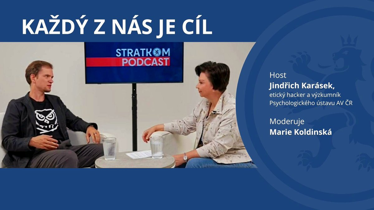 MKoldinska's tweet photo. KAŽDÝ Z NÁS JE CÍL 🎯
StratKom podcast, další epizoda.  Host JINDŘICH KARÁSEK, etický hacker a výzkumník Psychologického ústavu AV ČR.
Youtube: https://t.co/o8knzUfaT8
Spotify: https://t.co/9ffhrmK63e
Apple Podcasts: https://t.co/QLr2JWwSry https://t.co/Xoo1cLzwq8