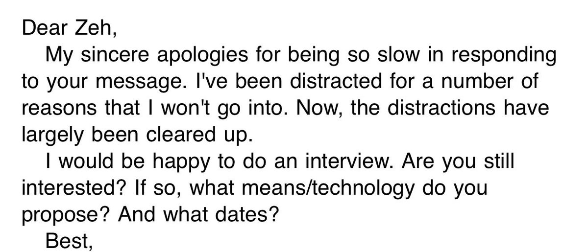 Faz uns três anos que tento esta entrevista e depois de reiterados não, recebo este e-mail. Estou sem acreditar porque meu último e-mail foi no início do ano. E logo após meu período de recesso das entrevistas para estudo. E aí algum palpite de quem seja? 😎