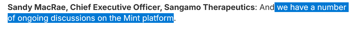 BiotechAnalysst's tweet image. $SGMO CEO says 

"we have a #number of ongoing #discussions on the #Mint platform."

"and are also engaging in broader business development discussions across our Sangamo pipeline and platforms"

geneediting  , capsids STAC-BBB , ZFR Cargo
Epigenetic editing