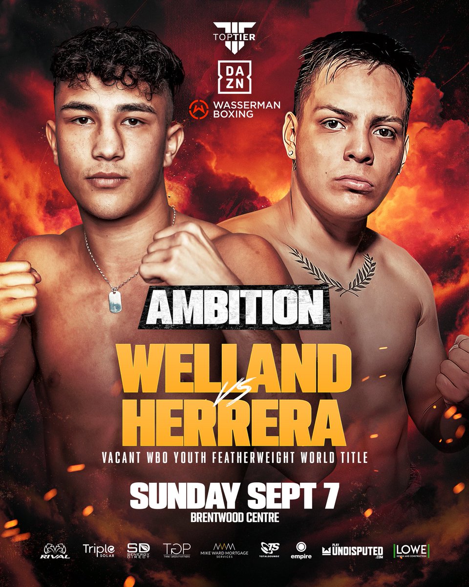 Top Tier Boxing (@_toptierboxing) on Twitter photo ๐๐
<a href="/Tomwelland04/">Tom welland</a> ๐ Kevin Herrera Cuautle
For the Vacant <a href="/WorldBoxingOrg/">WBO</a> Youth World Featherweight title
<a href="/WassermanBoxing/">Wasserman Boxing</a> <a href="/DAZNBoxing/">DAZN Boxing</a> <a href="/johnny_toptier/">JOHNNY CLARK</a> ๐๐
<a href="/Tomwelland04/">Tom welland</a> ๐ Kevin Herrera Cuautle
For the Vacant <a href="/WorldBoxingOrg/">WBO</a> Youth World Featherweight title
<a href="/WassermanBoxing/">Wasserman Boxing</a> <a href="/DAZNBoxing/">DAZN Boxing</a> <a href="/johnny_toptier/">JOHNNY CLARK</a>