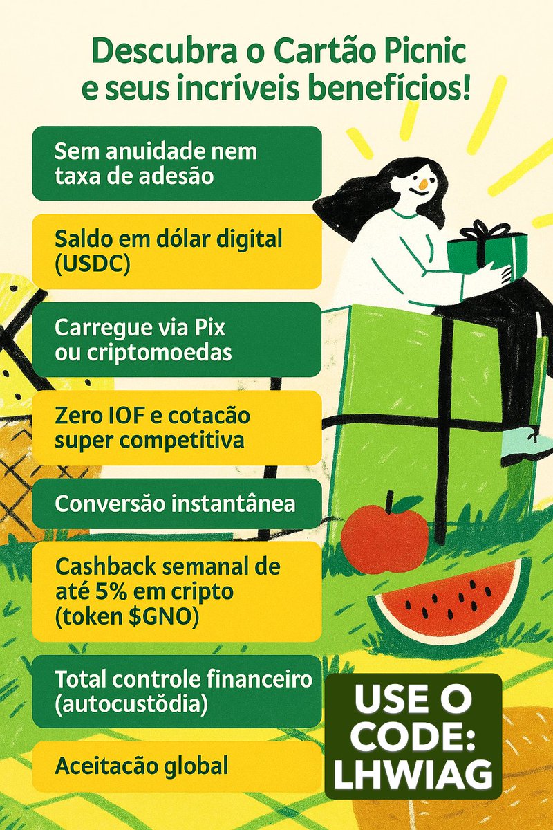 <a href="/usePicnicBR/">Picnic</a> 
*Ganhe $10 usando o cartão Picnic!*  Use meu código LHWIAG, gaste $50 em até 30 dias e os $10 são seus  Sem tarifas, dólar mais barato e funciona em qualquer lugar  usepicnic.com/app/referral/c…