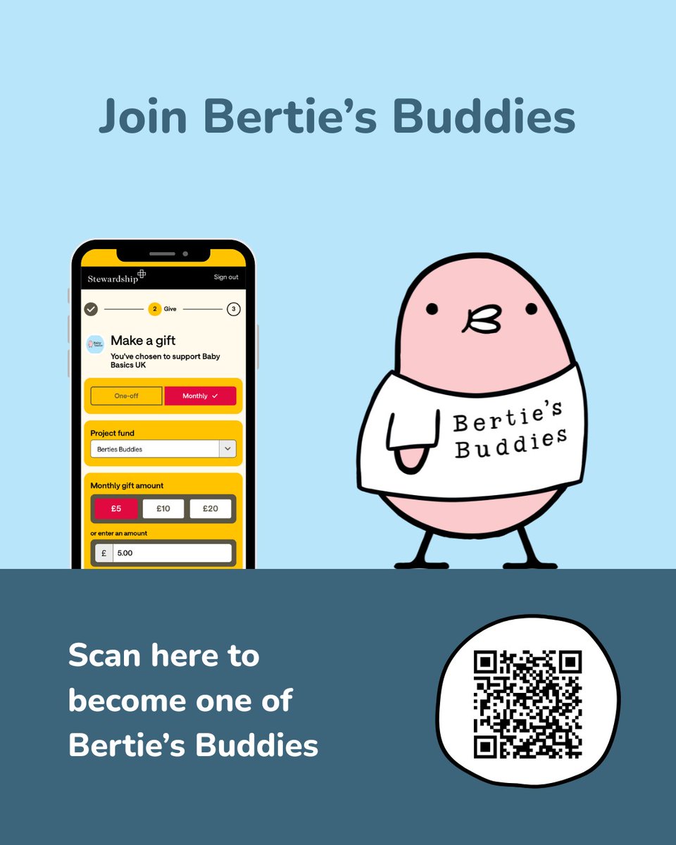 Baby Basics (@babybasicsuk) on Twitter photo We’ve got double the reason to celebrate today - our new premises AND the launch of Bertie’s Buddies 💙
Just £5 a month (16p a day) helps us provide baby essentials to families across the UK.
Sign up, choose ‘General Funds’ and select 'Bertie’s Buddies'
stewardship.org.uk/partners/babyb… We’ve got double the reason to celebrate today - our new premises AND the launch of Bertie’s Buddies 💙
Just £5 a month (16p a day) helps us provide baby essentials to families across the UK.
Sign up, choose ‘General Funds’ and select 'Bertie’s Buddies'
stewardship.org.uk/partners/babyb…