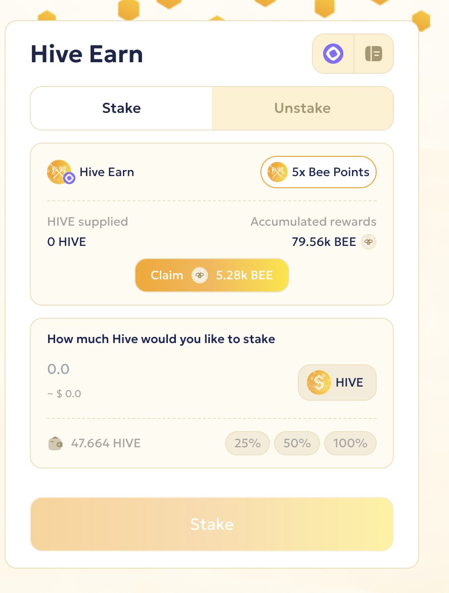Hive (@hive_monad) on Twitter photo Bee Points are back. Issues fixed and they’ll start accumulating again soon. If you want to earn Bee, head to the staking tab and start now.
app.bhive.finance/#/earn Bee Points are back. Issues fixed and they’ll start accumulating again soon. If you want to earn Bee, head to the staking tab and start now.
app.bhive.finance/#/earn