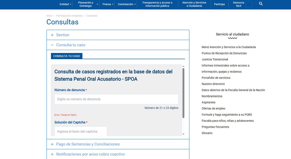 danimantillab's tweet photo. @FiscaliaCol Sin este servicio, las víctimas no podemos hacer seguimiento a nuestros casos ni ejercer control ciudadano.
Exigimos que @FiscaliaCol restablezca el sistema e informe fecha de solución. https://t.co/w016AjNeQ2